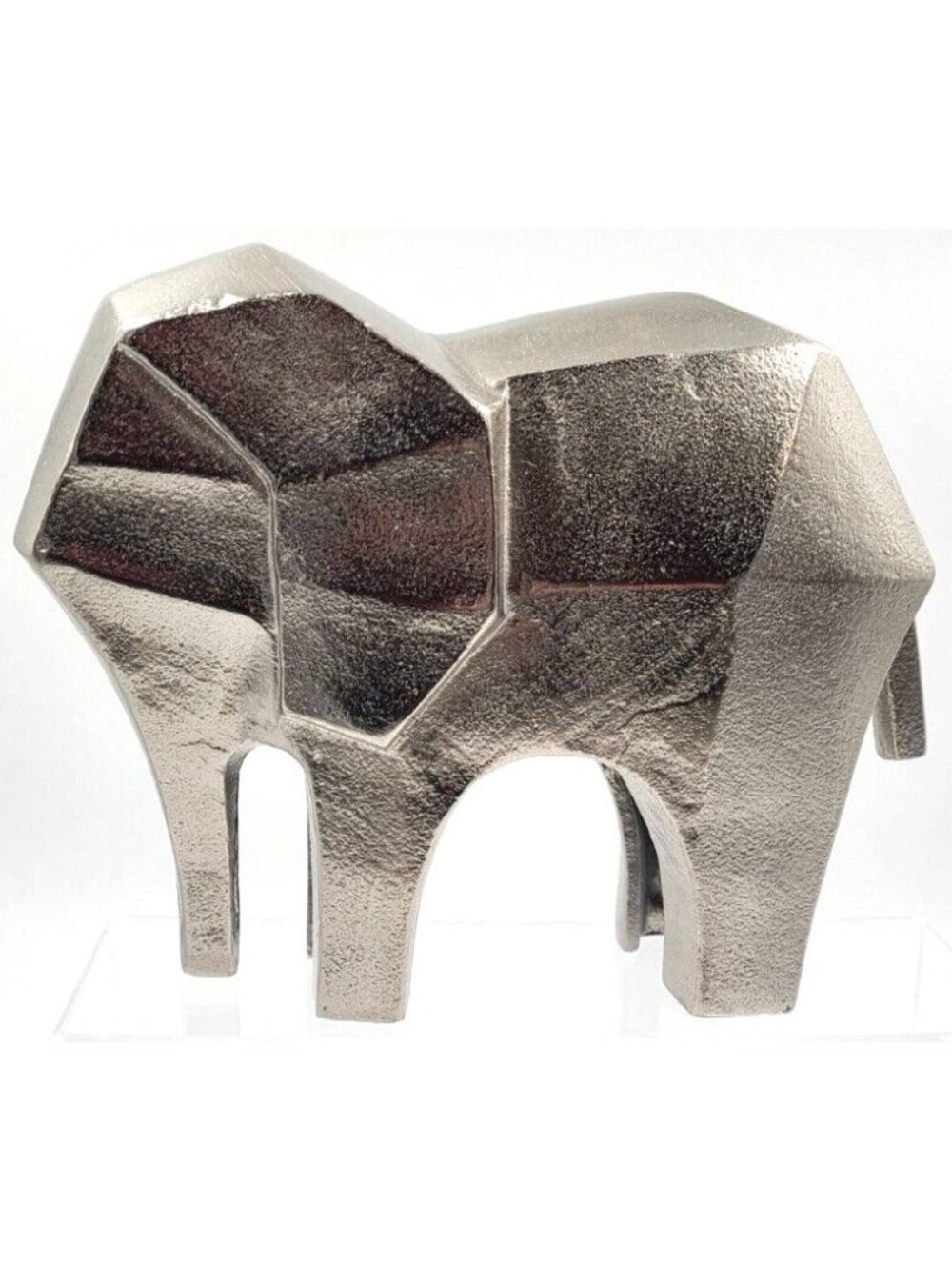 Elephant Cast Metal Silver Statue Figurine Modern Geometric Abstract Art Origami